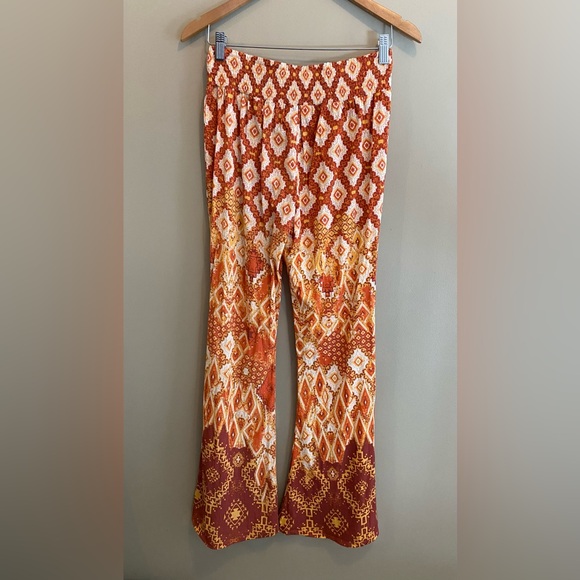 Miss Me: Orange, White and Burnt Red Hippie Festival Rayon Pants - Picture 9 of 17